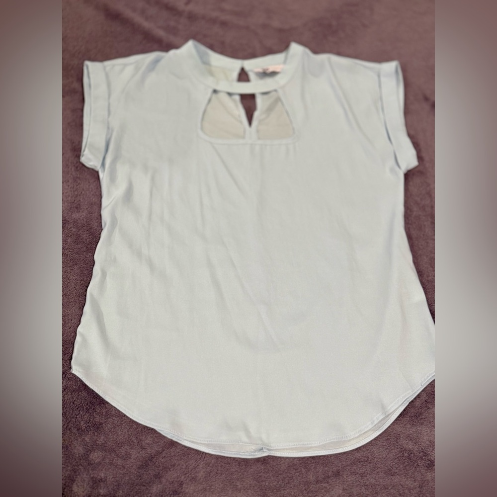 SO Light Blue Keyhole Blouse
